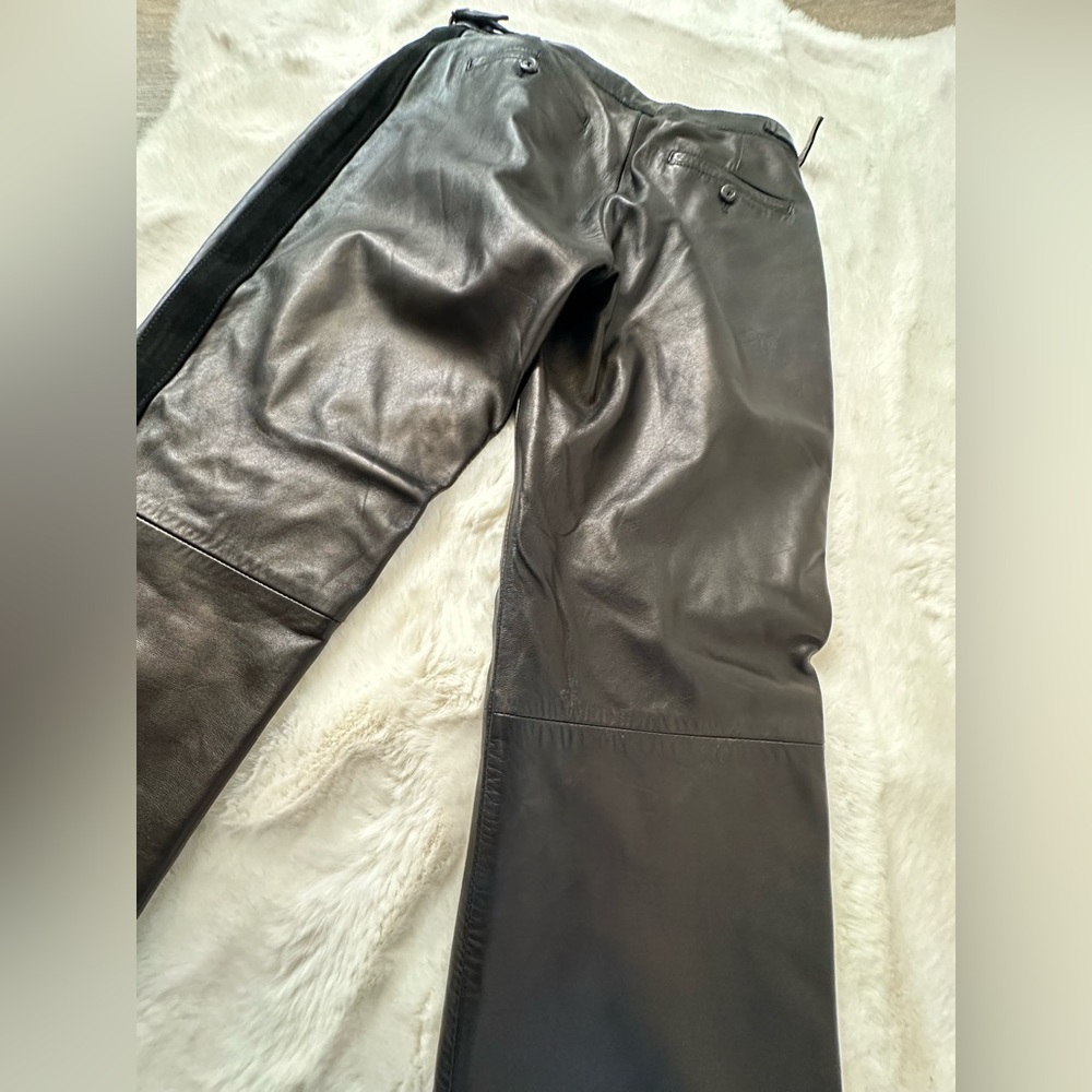Ralph Lauren espresso brown (almost black)  leather pants with suede trim - Picture 10 of 11